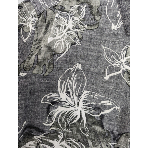 Panama Jack Button Up Hawaiian Shirt Men's 3XL Short Sleeve Gray Floral Leaves - Picture 3 of 4
